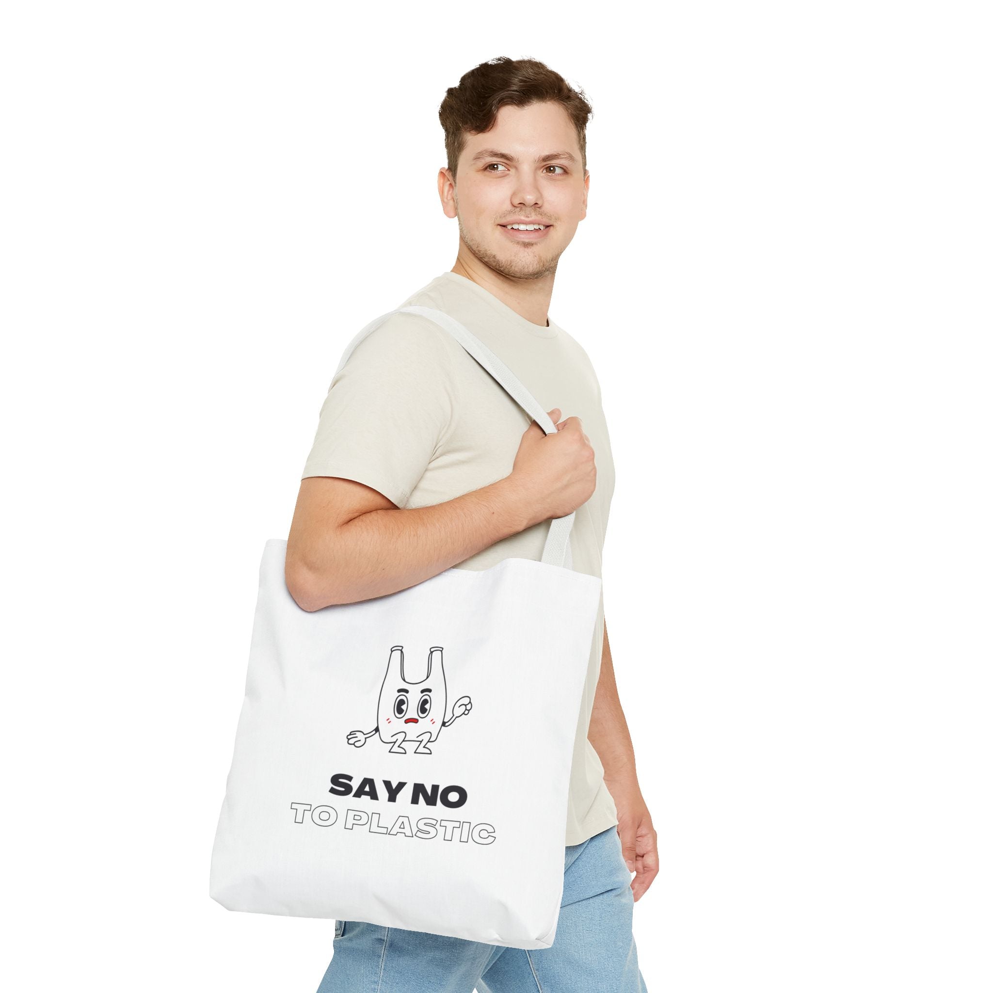 Eco-Friendly Tote Bag - Say No to Plastic, Reusable Shopping Bag, Soft White Bag, Black, White