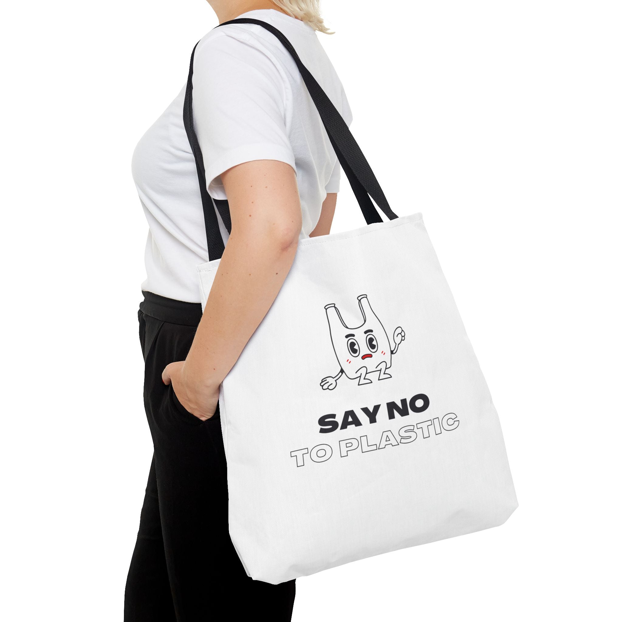 Eco-Friendly Tote Bag - Say No to Plastic, Reusable Shopping Bag, Soft White Bag, Black, White