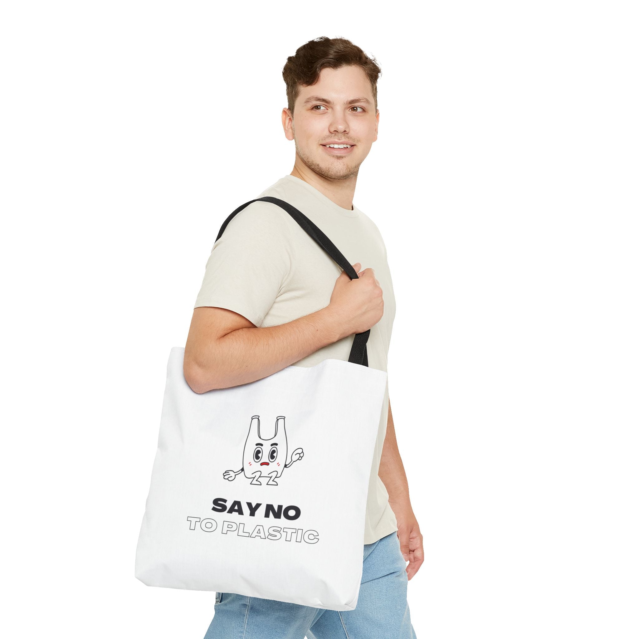 Eco-Friendly Tote Bag - Say No to Plastic, Reusable Shopping Bag, Soft White Bag, Black, White