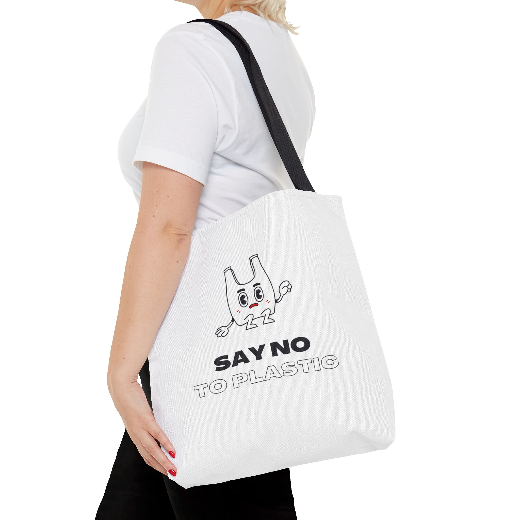 Eco-Friendly Tote Bag - Say No to Plastic, Reusable Shopping Bag, Soft White Bag, Black, White