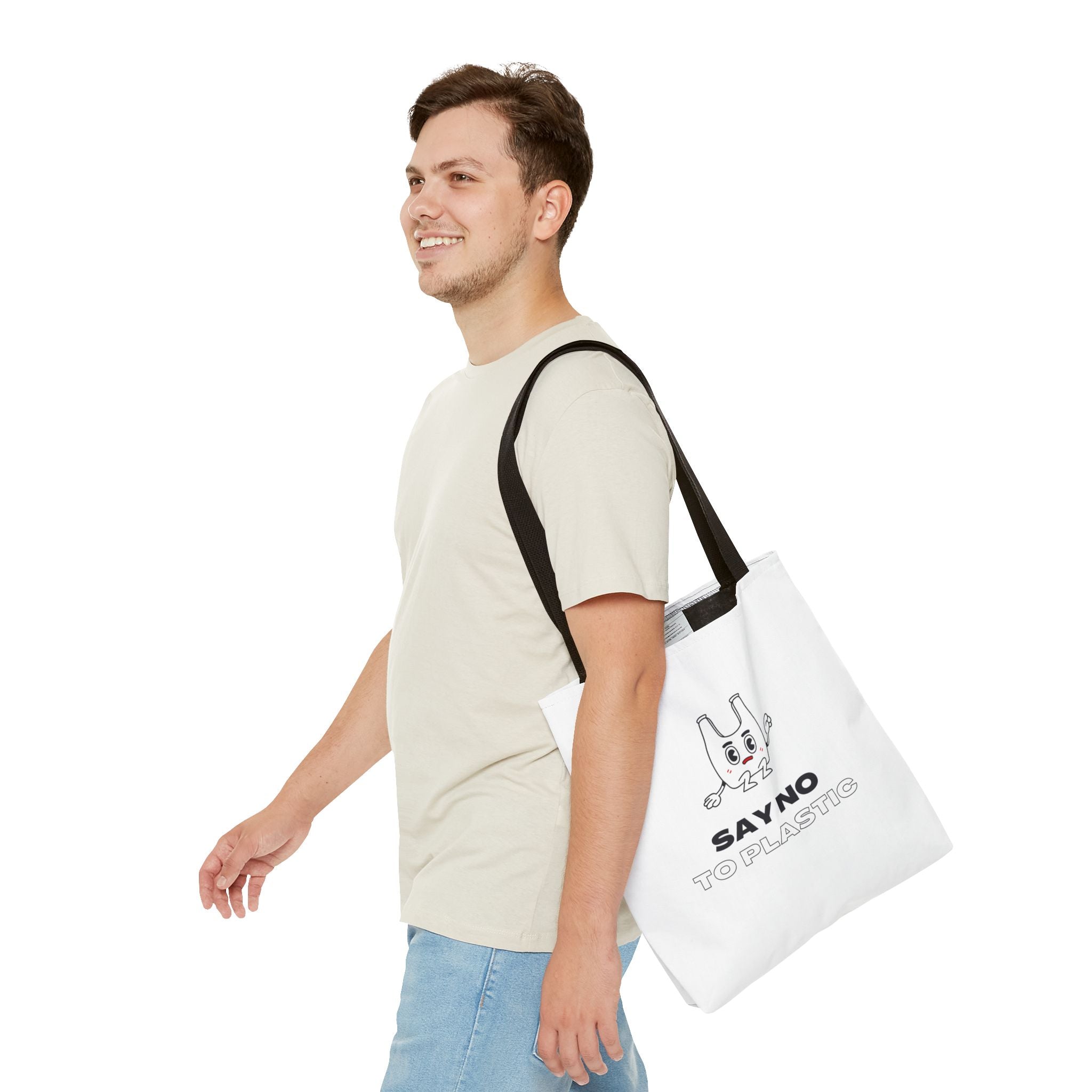 Eco-Friendly Tote Bag - Say No to Plastic, Reusable Shopping Bag, Soft White Bag, Black, White