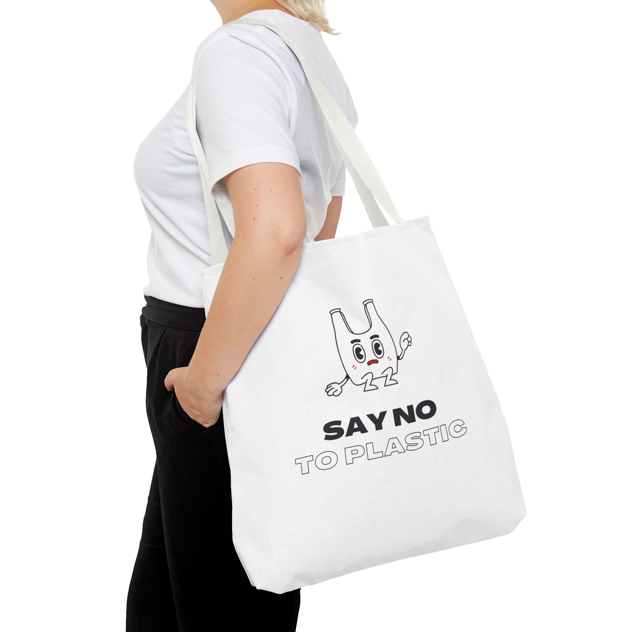 Eco-Friendly Tote Bag - Say No to Plastic, Reusable Shopping Bag, Soft White Bag, Black, White