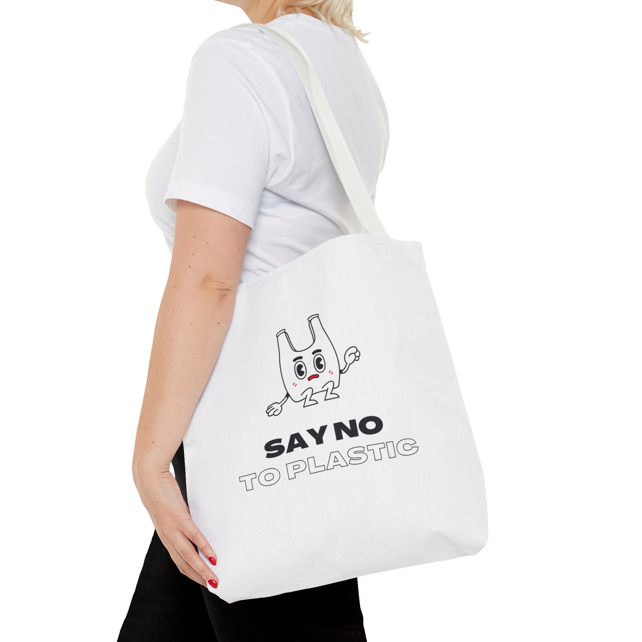 Eco-Friendly Tote Bag - Say No to Plastic, Reusable Shopping Bag, Soft White Bag, Black, White