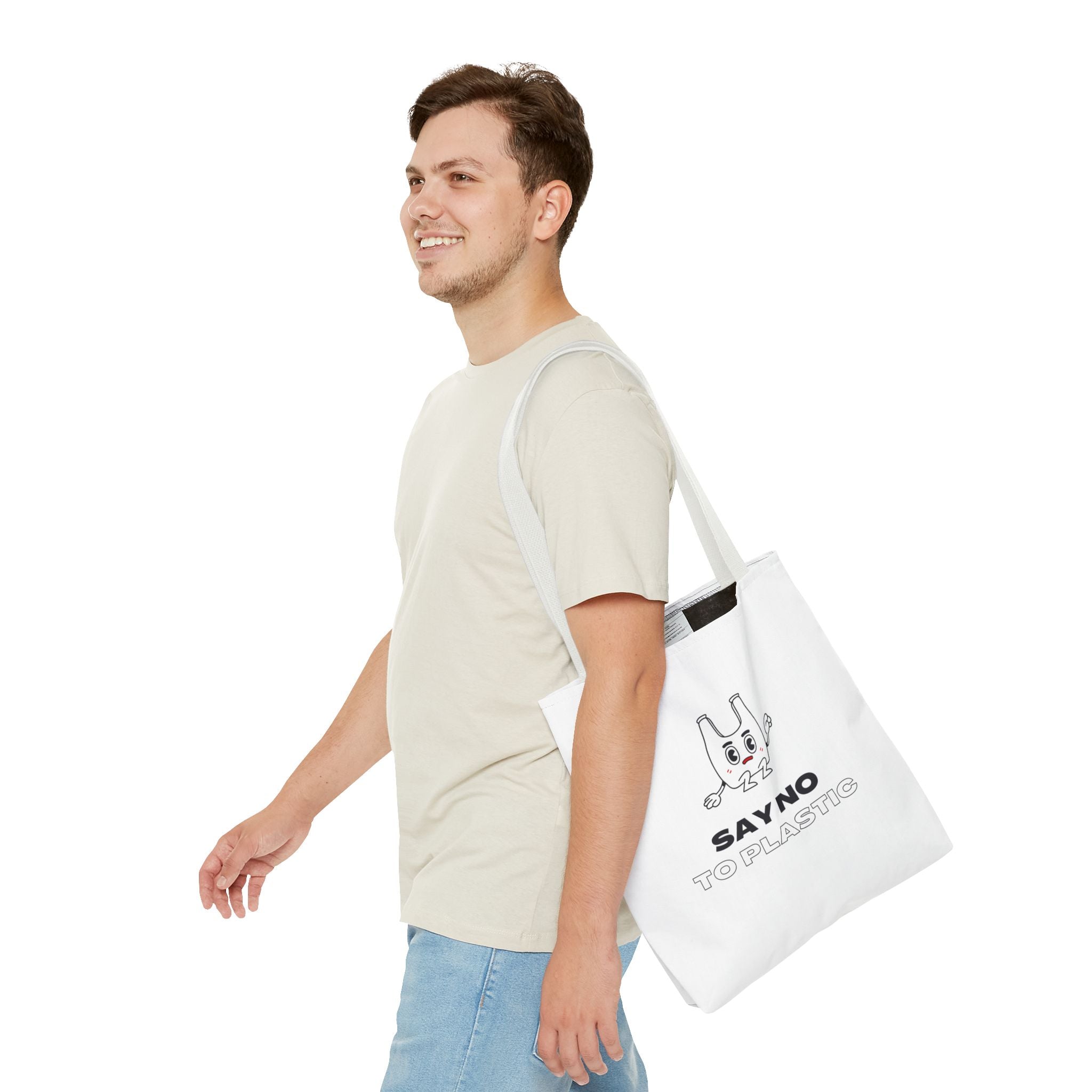 Eco-Friendly Tote Bag - Say No to Plastic, Reusable Shopping Bag, Soft White Bag, Black, White
