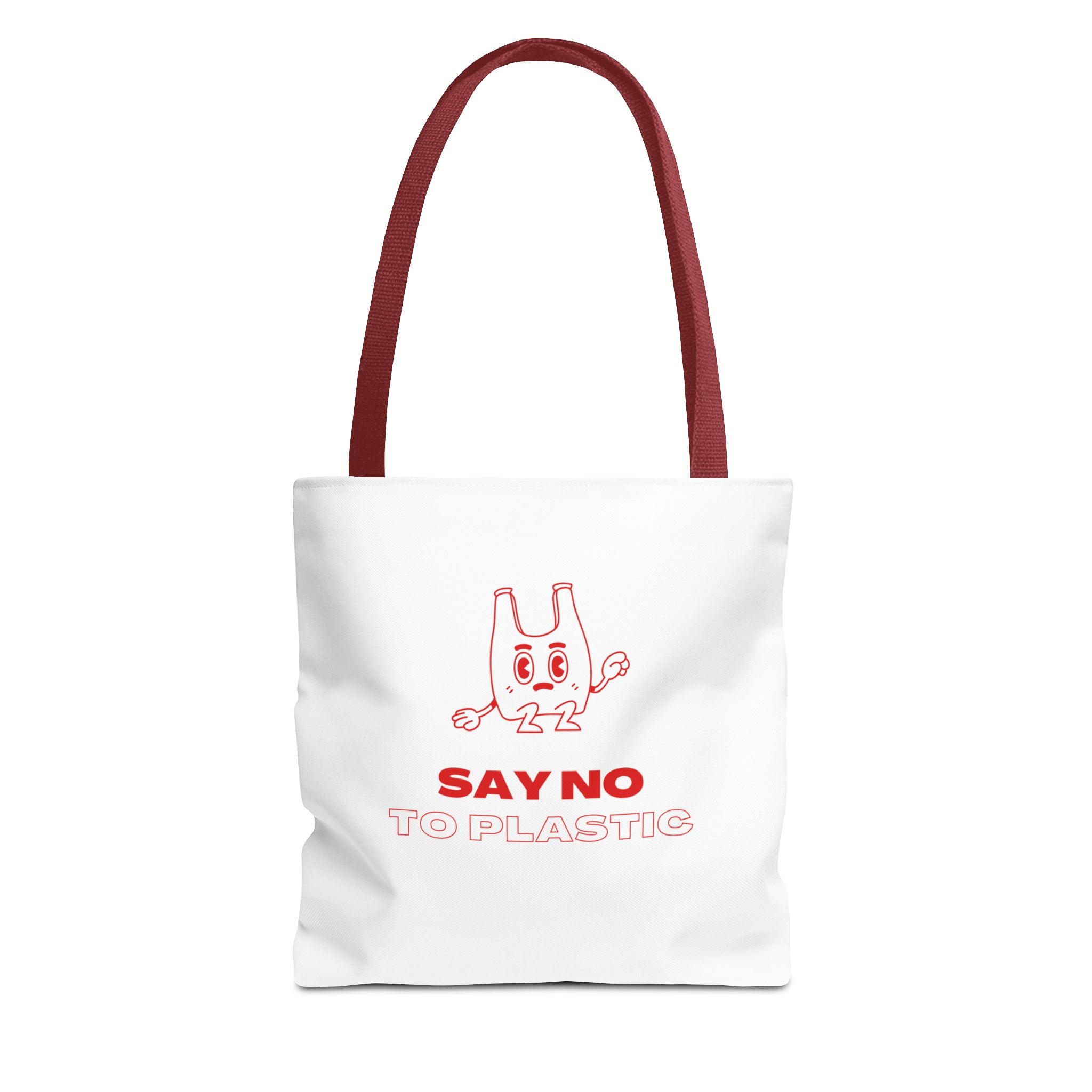 Eco-Friendly Tote Bag - Say No to Plastic, Reusable Shopping Bag, Soft White Bag, Red