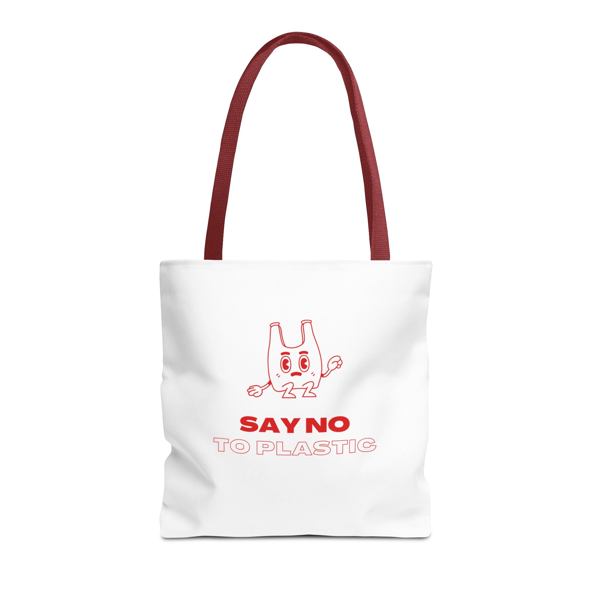 Eco-Friendly Tote Bag - Say No to Plastic, Reusable Shopping Bag, Soft White Bag, Red