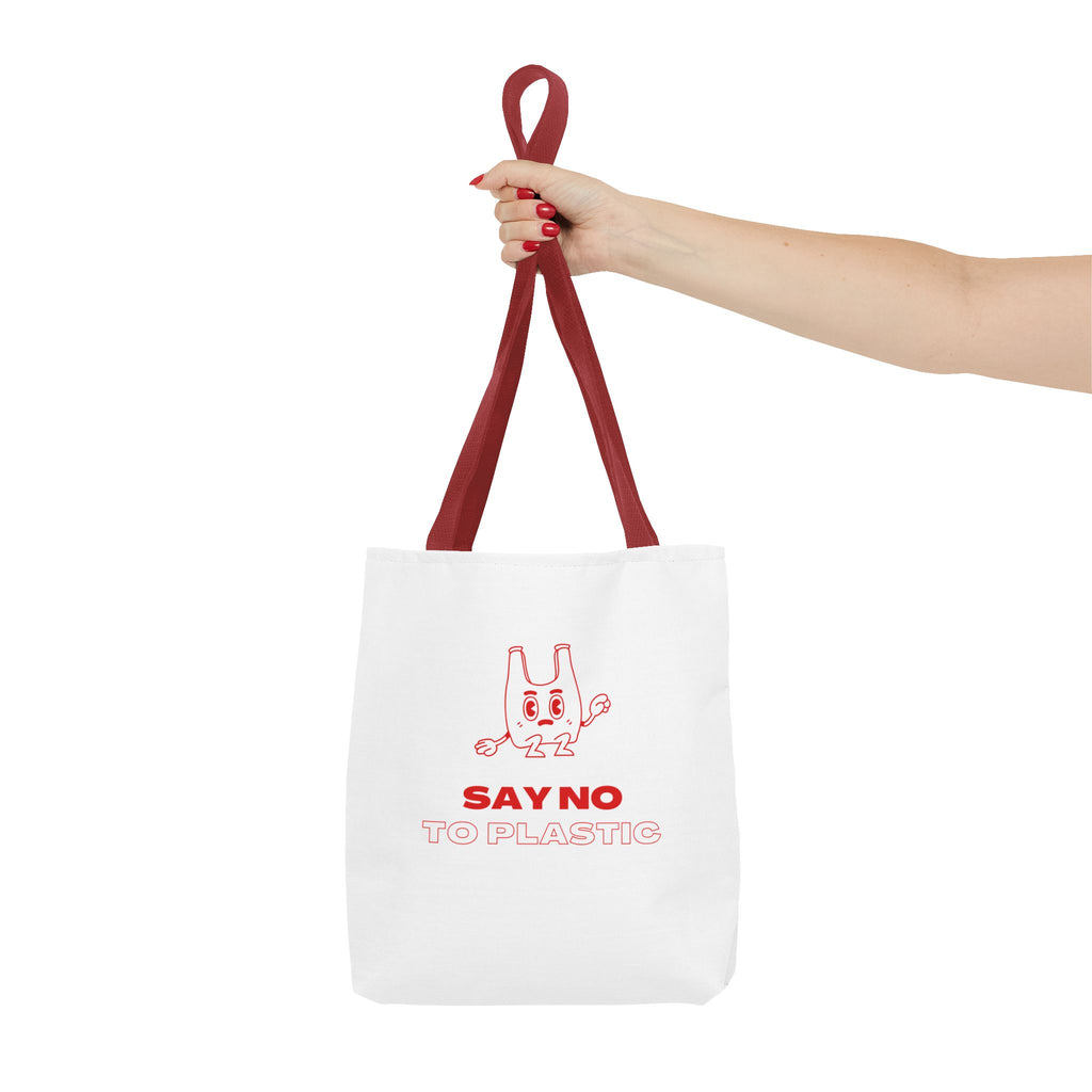 Eco-Friendly Tote Bag - Say No to Plastic, Reusable Shopping Bag, Soft White Bag, Red