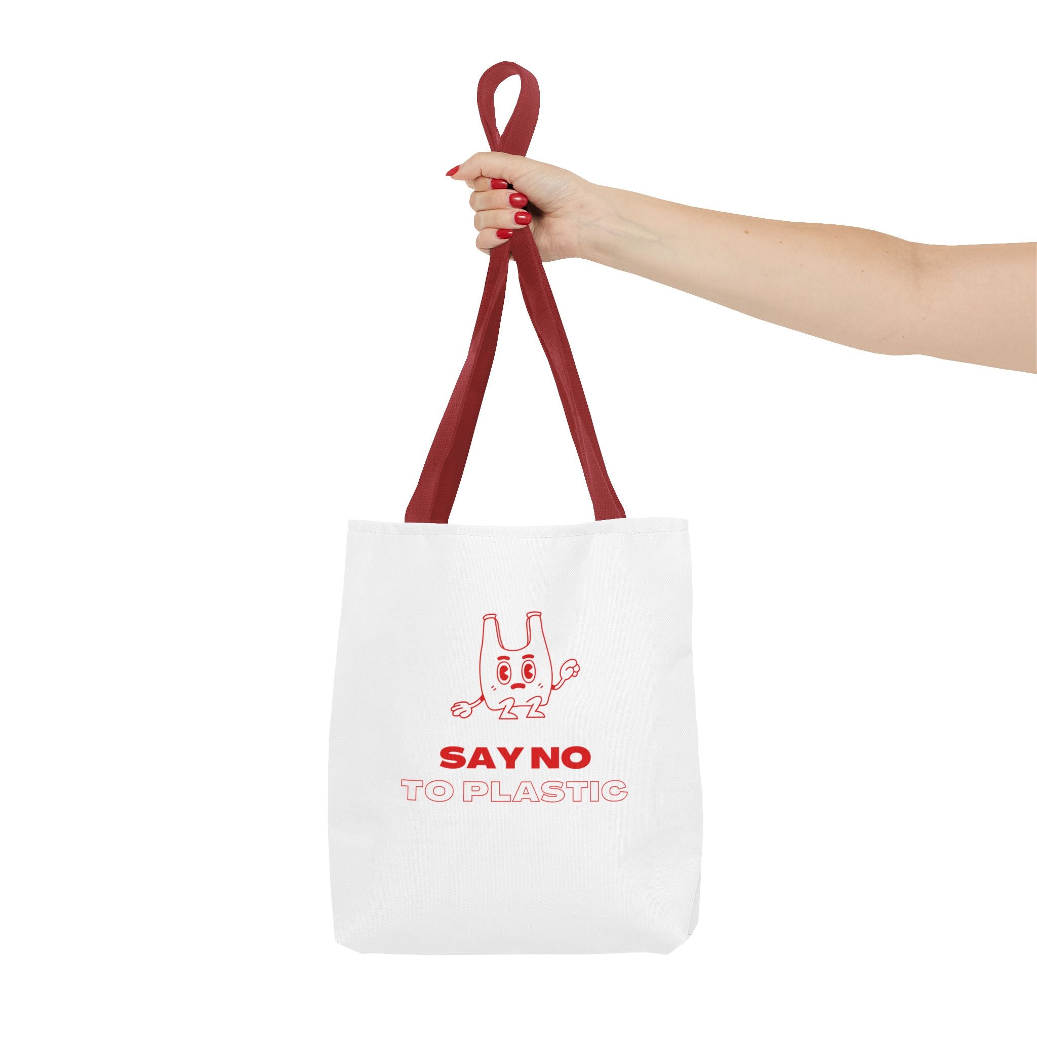 Eco-Friendly Tote Bag - Say No to Plastic, Reusable Shopping Bag, Soft White Bag, Red