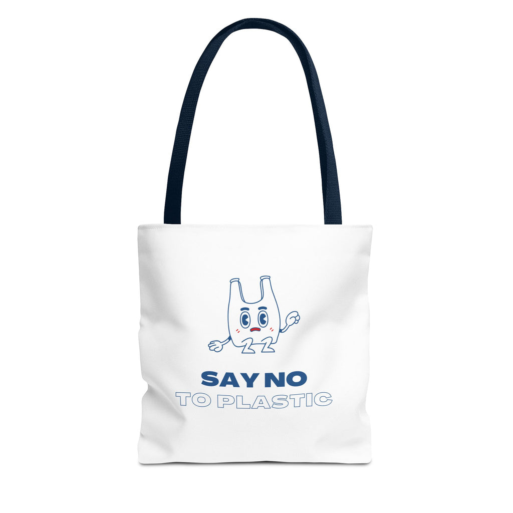 Eco-Friendly Tote Bag - Say No to Plastic, Reusable Shopping Bag, Soft White Bag, Blue