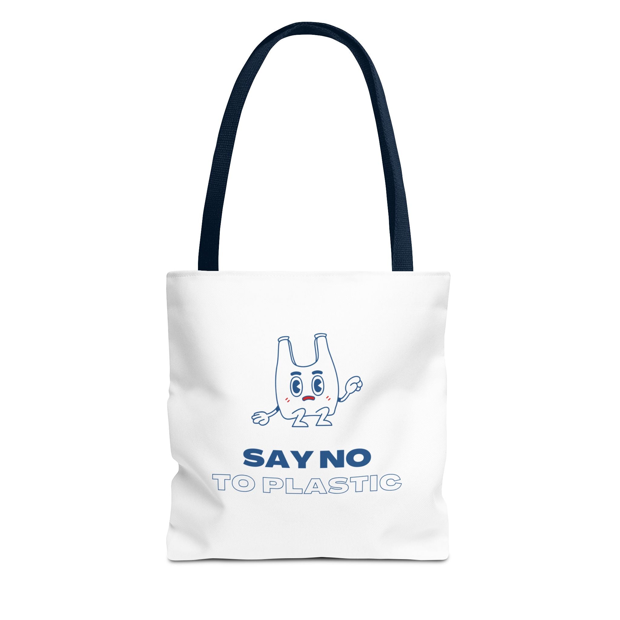 Eco-Friendly Tote Bag - Say No to Plastic, Reusable Shopping Bag, Soft White Bag, Blue
