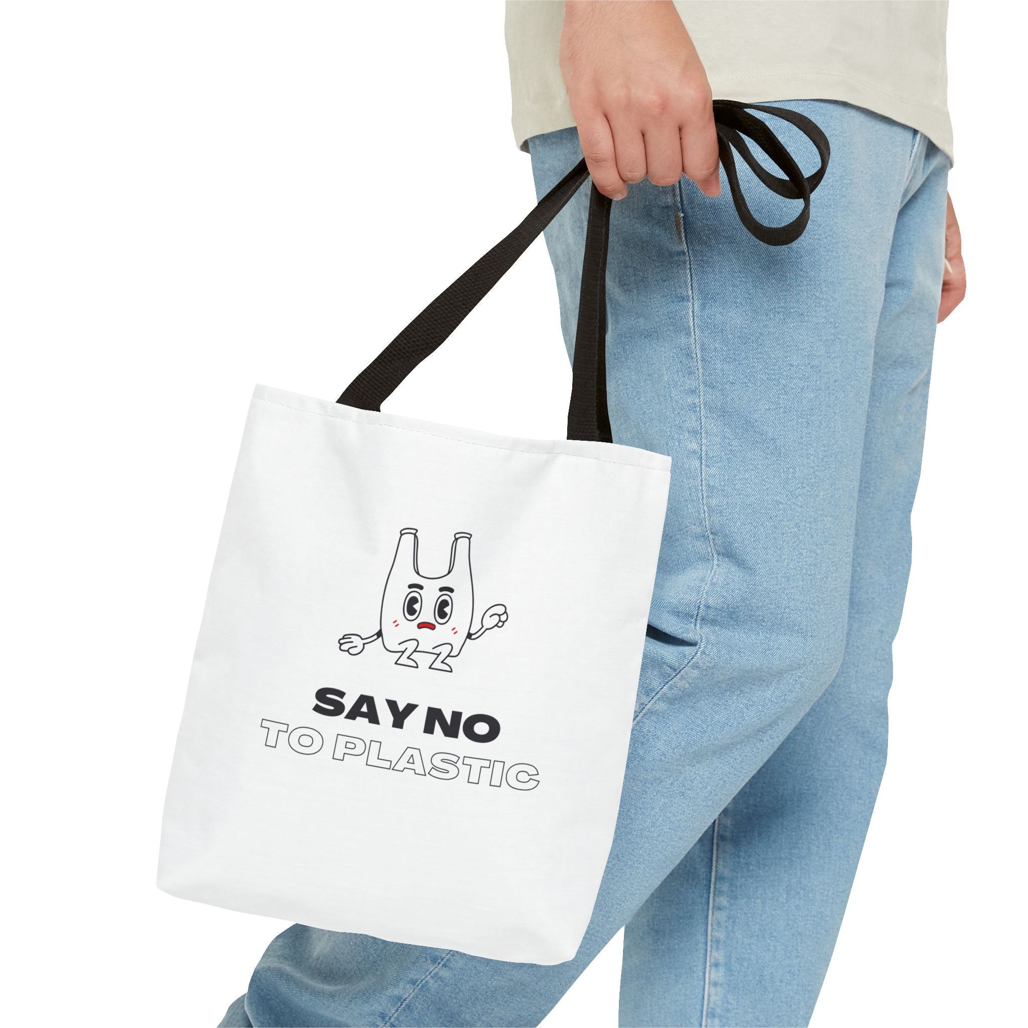 Eco-Friendly Tote Bag - Say No to Plastic, Reusable Shopping Bag, Soft White Bag, Black, White