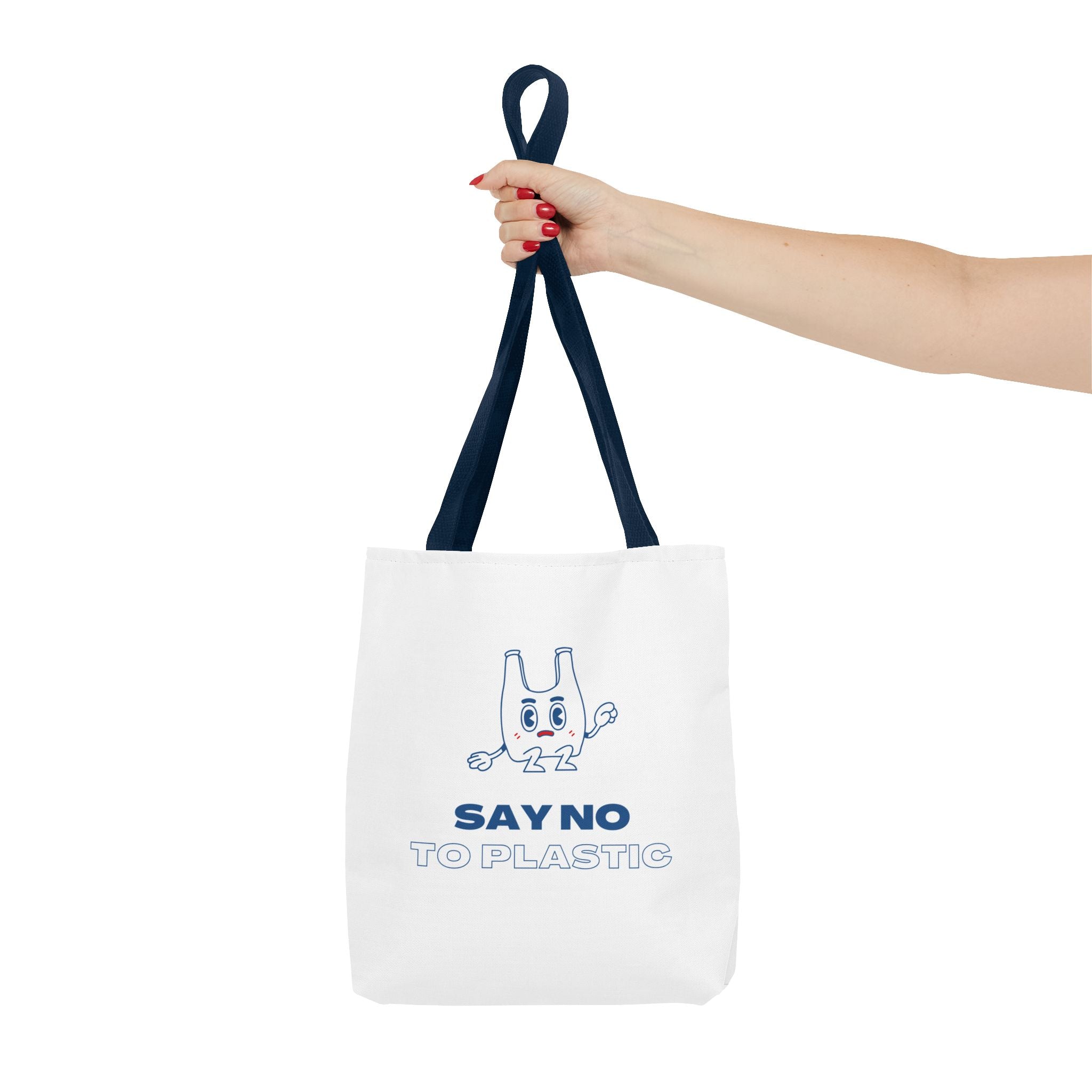 Eco-Friendly Tote Bag - Say No to Plastic, Reusable Shopping Bag, Soft White Bag, Blue