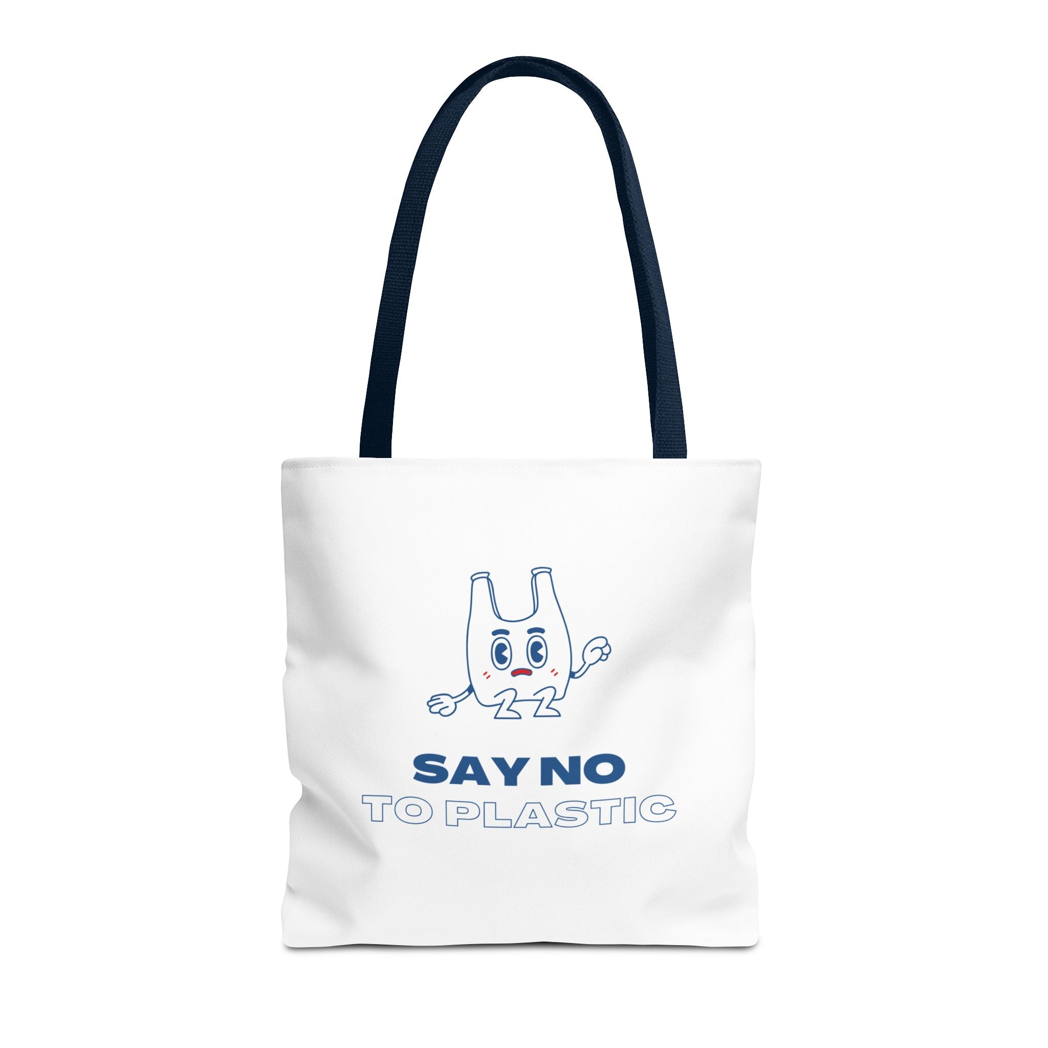 Eco-Friendly Tote Bag - Say No to Plastic, Reusable Shopping Bag, Soft White Bag, Blue