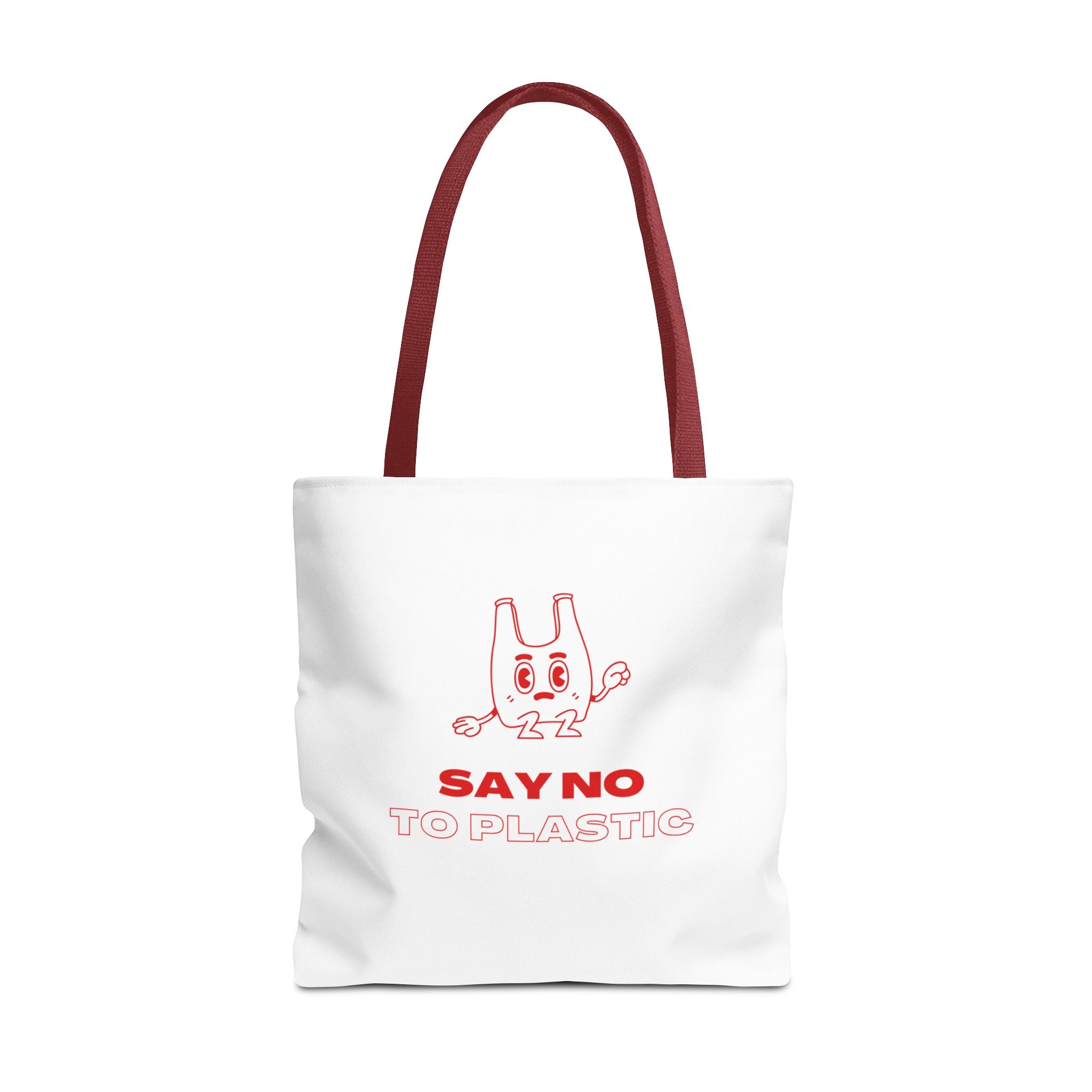 Eco-Friendly Tote Bag - Say No to Plastic, Reusable Shopping Bag, Soft White Bag, Red