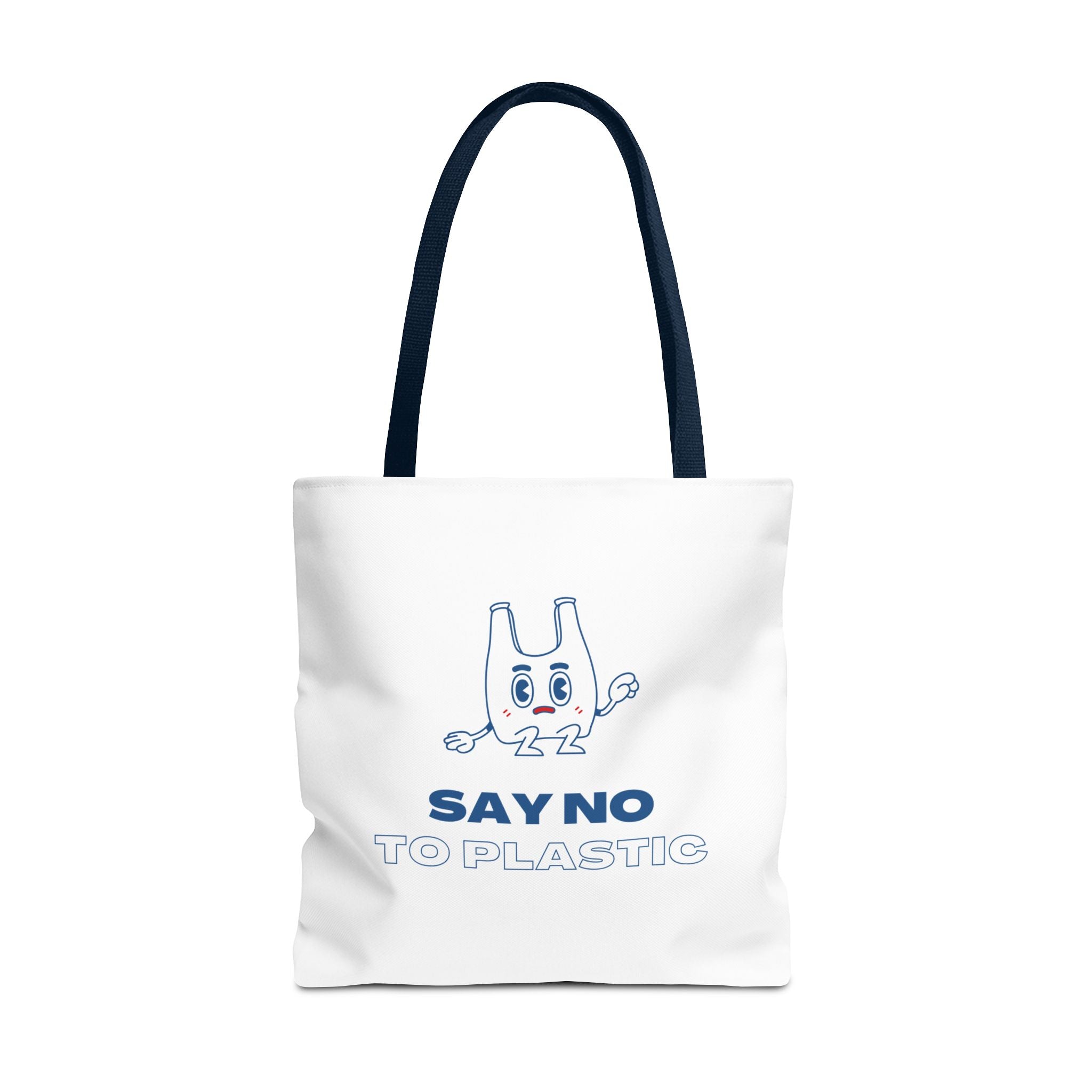 Eco-Friendly Tote Bag - Say No to Plastic, Reusable Shopping Bag, Soft White Bag, Blue