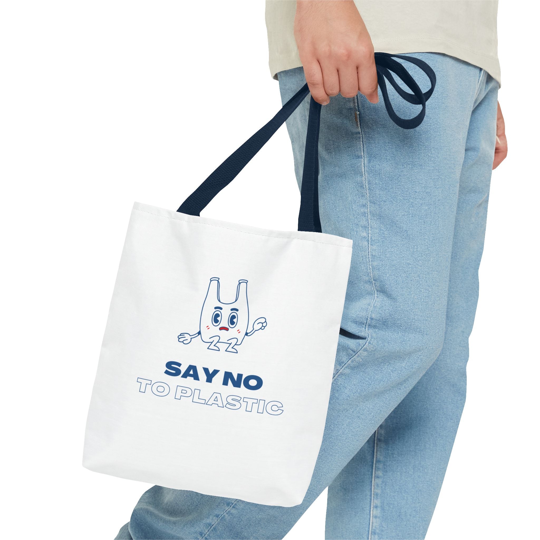 Eco-Friendly Tote Bag - Say No to Plastic, Reusable Shopping Bag, Soft White Bag, Blue
